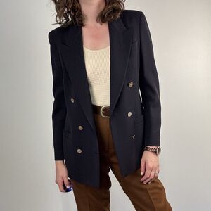 VTG Jos A Bank Womens 6 Made in USA Wool Navy Gold Button Double Breasted Blazer